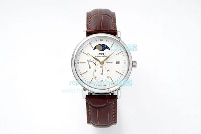 Swiss Replica IWC Portofino Moonphase Watch SS White Dial Brown Leather